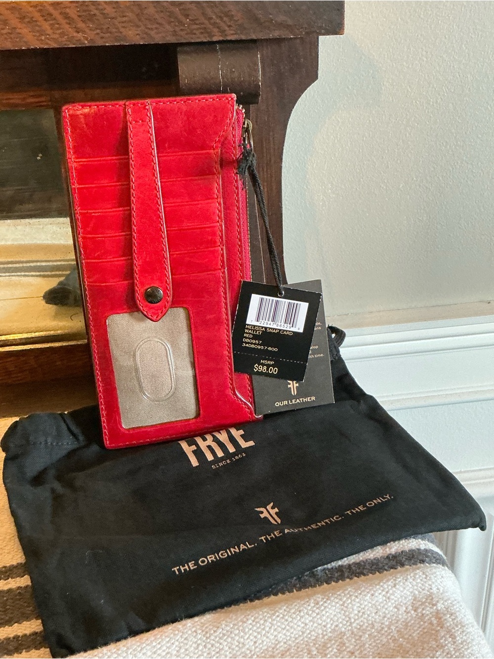 NWT Frye Melissa Leather Snap Card Wallet Red Retail $98 - Picture 11 of 13